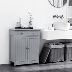 Freestanding Bathroom Floor Cabinet, Wooden Bathroom Cabinet with 2 Doors, 2 Drawers and Adjustable Shelf, Gray