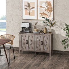 Sideboard Buffet with 4 Barn Doors and 2 Adjustable Shelves, Kitchen Buffet Cabinet for Living Room, Hallway, Gray