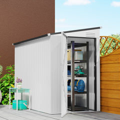 4' x 7.7' Lean to Garden Storage Shed, Outdoor Metal Tool House with Lockable Door Vents for Backyard Patio Lawn, White