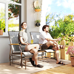 Outdoor 2-Person Glider Bench, Outside Glider Swing Chair Loveseat with Table, Steel Frame, Gray