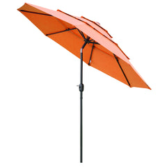 9FT 3 Tiers Patio Umbrella Outdoor Market Umbrella with Crank, Push Button Tilt for Deck, Backyard and Lawn, Orange