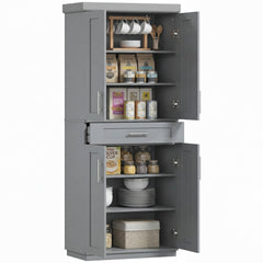 Modern Kitchen Pantry Freestanding Cabinet Cupboard with Doors and Drawer, Adjustable Shelving, Gray