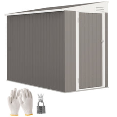 4' x 8' Lean to Garden Storage Shed, Outdoor Metal Tool House with Lockable Door Vents for Backyard Patio Lawn, Light Gray