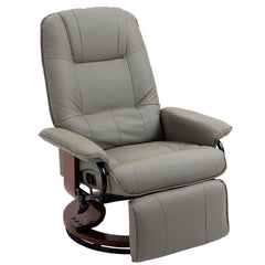 Swivel Recliner Chair, PU Leather Reclining Armchair with Retractable Footrest, Lounge Chair with Wood Base and Adjustable High Back for Small Spaces, Living Room, RV, Bedroom, Gray