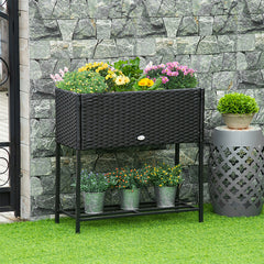 PE Rattan Wicker Raised Flower & Vegetable Planter, Rack Shelf Box