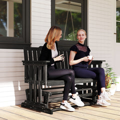 2-Person Patio Swing Glider Bench with Quick Drying Design and Wide Armrest, Wood Rocking Chair Loveseat for Backyard Garden Porch, Black