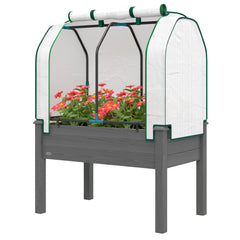 Raised Garden Bed with PE Greenhouse Cover Outdoor Planter Box for Herbs and Vegetables, 35 x 22 x 47 inch, Dark Gray