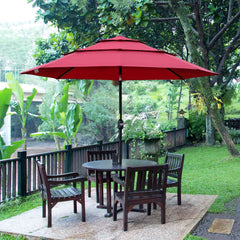 9FT 3 Tiers Patio Umbrella Outdoor Market Umbrella with Crank, Push Button Tilt for Deck, Backyard and Lawn, Wine Red