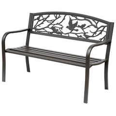 50" Vintage Bird Pattern Garden Cast Iron Patio Bench - Brown