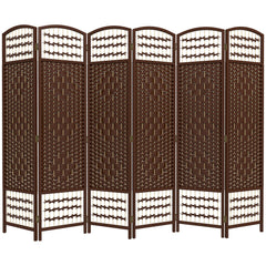 6 Panel Folding Room Divider Portable Privacy Screen Wave Fiber Room Partition for Home Office Brown