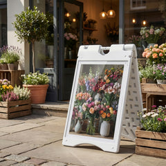A Frame Sandwich Board Signs Outdoor 22" x 28" Sidewalk Sign with Weighted Tank & Weatherproof Design, White