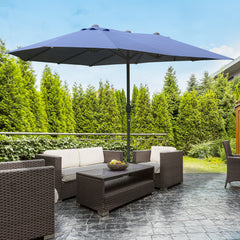 Patio Umbrella 15' Steel Rectangular Outdoor Double Sided Market with base, Sun Protection & Easy Crank, Dark Blue