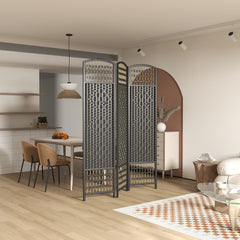 3 Panel Folding Room Divider Portable Privacy Screen Wave Fiber Room Partition for Home Office Black