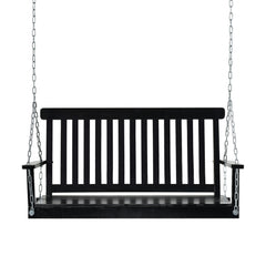2-Seater Hanging Porch Swing Outdoor Patio Swing Chair Seat with Slatted Build and Chains, 440lbs Weight Capacity, Black