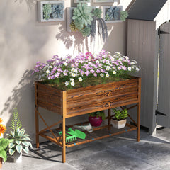 Galvanized Raised Garden Bed, Metal Planter Box with Legs, Storage Shelf and Bed Liner, Dark Brown