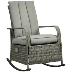 PE Rattan Rocking Recliner with Footrest, Gray