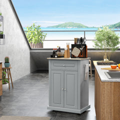 Rolling Kitchen Island Cart, Portable Serving Trolley Table with Drawer, Adjustable Shelf and 2 Towel Racks, Grey
