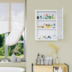 16" x 21" Lockable Medicine Cabinet, 3 Tier Steel Medical Wall Box with 2 Keys and Shelves for Bathroom, White