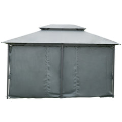 10' x 13' Outdoor Soft Top Gazebo Pergola with Curtains, 2-Tier Steel Frame Gazebo for Patio, Sage Gray