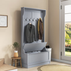 3-In-1 Entryway Bench with Coat Rack, Hall Tree with Bench and Shoe Storage, 5 Hooks for Hallway