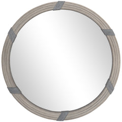 30.75" Wood Wall Mirror, Farmhouse Decorative e Round Mirror for Wall Decor in Living Room, Bedroom, Natural Wood Color