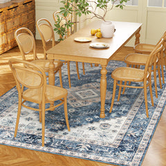 4x6 Area Rug, Vintage Washable Rug, Non-Slip Floor Carpet for Living Room, Bedroom, Dining Room, Blue