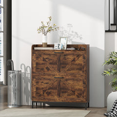 Shoe Cabinet Organizer with 2 Flip Drawers, Legs, Narrow Shoe Storage Cabinet for Entryway, Hallway, Rustic Brown