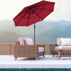 9FT 3 Tiers Patio Umbrella Outdoor Market Umbrella with Crank, Push Button Tilt for Deck, Backyard and Lawn, Wine Red