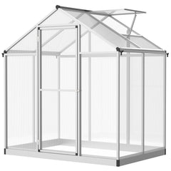 4' L x 6' W Walk-In Polycarbonate Greenhouse with Roof Vent for Ventilation & Rain Gutter for Winter
