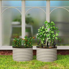 Set of 2 Raised Garden Bed, Metal Planter Box with Safety Edging, Easy-to-assemble Stock Tank, Cream White