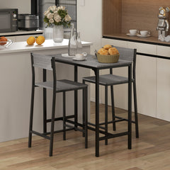 3 Piece Bar Table and Chairs, Industrial Dining Table Set for 2, Counter Height Kitchen Table with Bar stools, Breakfast Table Set for 2 for Small Space, Gray