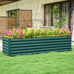 8x2x2ft Galvanized Raised Garden Bed Kit with Safety Edging for Flowers, Herbs and Vegetables, Green