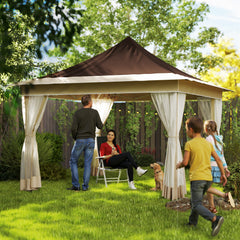 12 x 12 ft. Canopy Tent with Mesh Netting, UPF50+ Pop Up Tent with Carry Bag for Garden, Patio, Brown