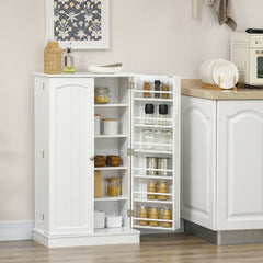 Freestanding Kitchen Pantry Cabinet, Kitchen Cabinet with 12 Door Shelves, Double Doors, 5-tier Shelving, Paper White