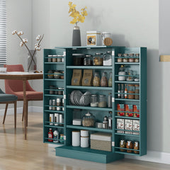 Freestanding Kitchen Pantry Cabinet, Kitchen Cabinet with 12 Door Shelves, Double Doors, 5-tier Shelving, Blue