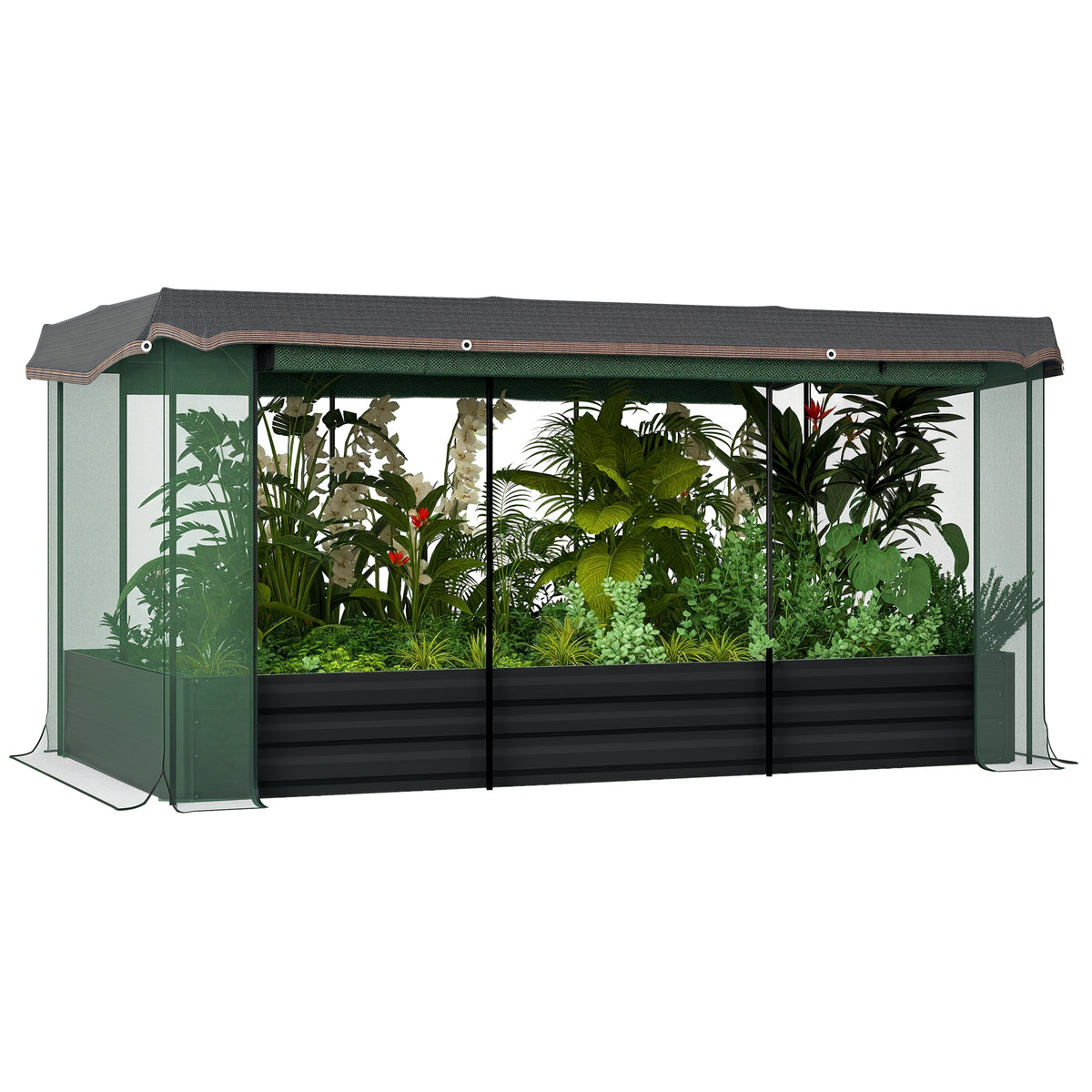 Galvanized Steel Planter Box with Crop Cage and Shade Cloth, Raised Garden Bed for Flowers, Veggies and Herbs, Gray