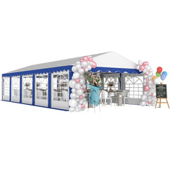 16.5' x 33' Large Party Tent, Heavy Duty Outdoor Canopy Tent with Removable Sidewalls, 10 Windows, Blue