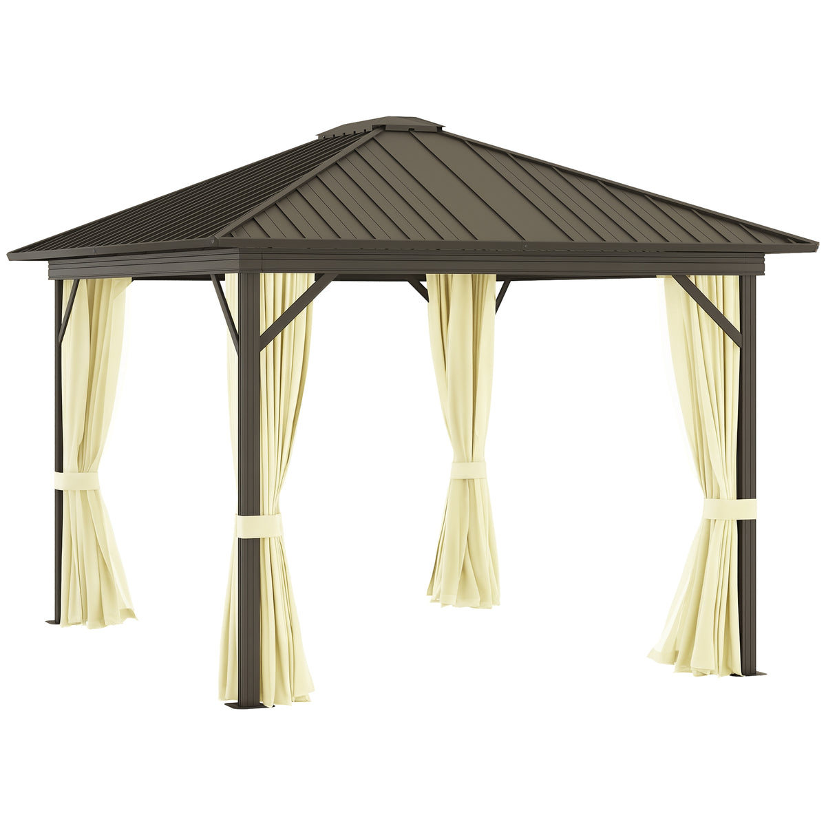 11.9" x 9.8" Hardtop Gazebo with Curtains Netting, Metal Roof Gazebo Canopy with Aluminum Frame and Top Hook, Cream