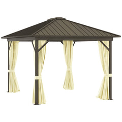 11.9" x 9.8" Hardtop Gazebo with Curtains Netting, Metal Roof Gazebo Canopy with Aluminum Frame and Top Hook, Cream