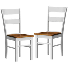 Farmhouse Dining Table Chairs, Set of 2 Rubber Wood Kitchen Table Chairs with Open Back for Living Room, Light Gray