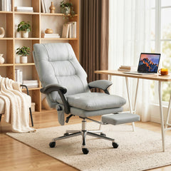 Massage Office Chair with 6-Point Vibration, Pet-Friendly Faux Leather Ergonomic Executive Desk Chair, Light Gray