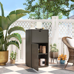 Outdoor Towel Rack for Pool w/ Drawer & Cabinet, Dark Brown