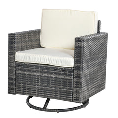 Outdoor Swivel Rocker, PE Wicker Dining Chair, 360 Degree Swivel Patio Glider with Cushions for Backyard, Lawn, Garden, Deck, Porch, Steel Frame, Cream White