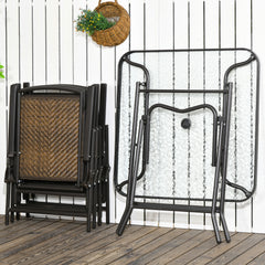 5 Pieces Patio Table and Chairs, Foldable Wicker Outdoor Dining Table Set with Umbrella Hole, Dark Brown