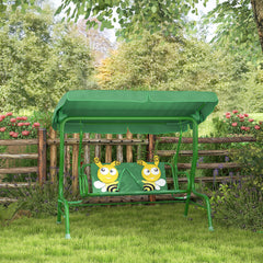 Kids Patio Swing Chair with Adjustable Canopy, Safety Belt for Patio, Garden, Poolside, Balcony, Dark Green