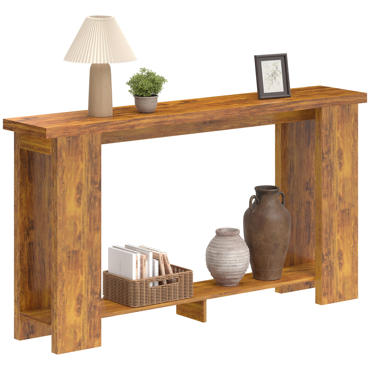 Farmhouse Console Table, 63" Narrow Entryway Table with Thickened Tabletop for Living Room, Hallway, Distressed Brown