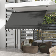 8' x 4' Manual Retractable Awning, Non-Screw Patio Awning, UV Resistant for Window or Door, Dark Gray