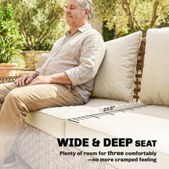 Rattan Wicker Sofa 3-Seater Outdoor Patio Sofa with Cushions for Garden Backyard Porch Beige