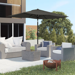 6.5' x 10' Rectangular Outdoor Patio Table Market Umbrella with Crank and Push Button Tilt, Dark Gray