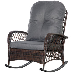 Rattan Porch Rocker w/ Plush Cushion, Gray